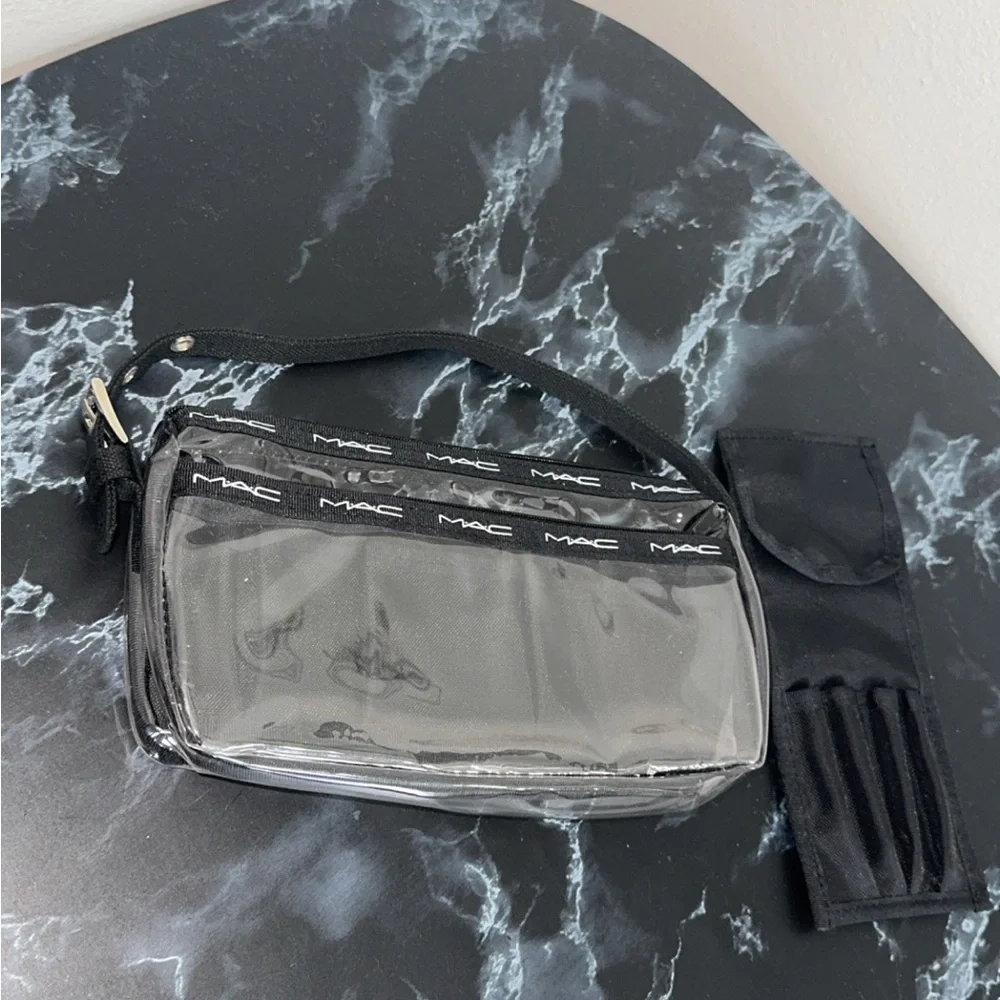 MAC Cosmetics Black and Transparent Makeup Bag Purse Set of 2 AUTHENTIC